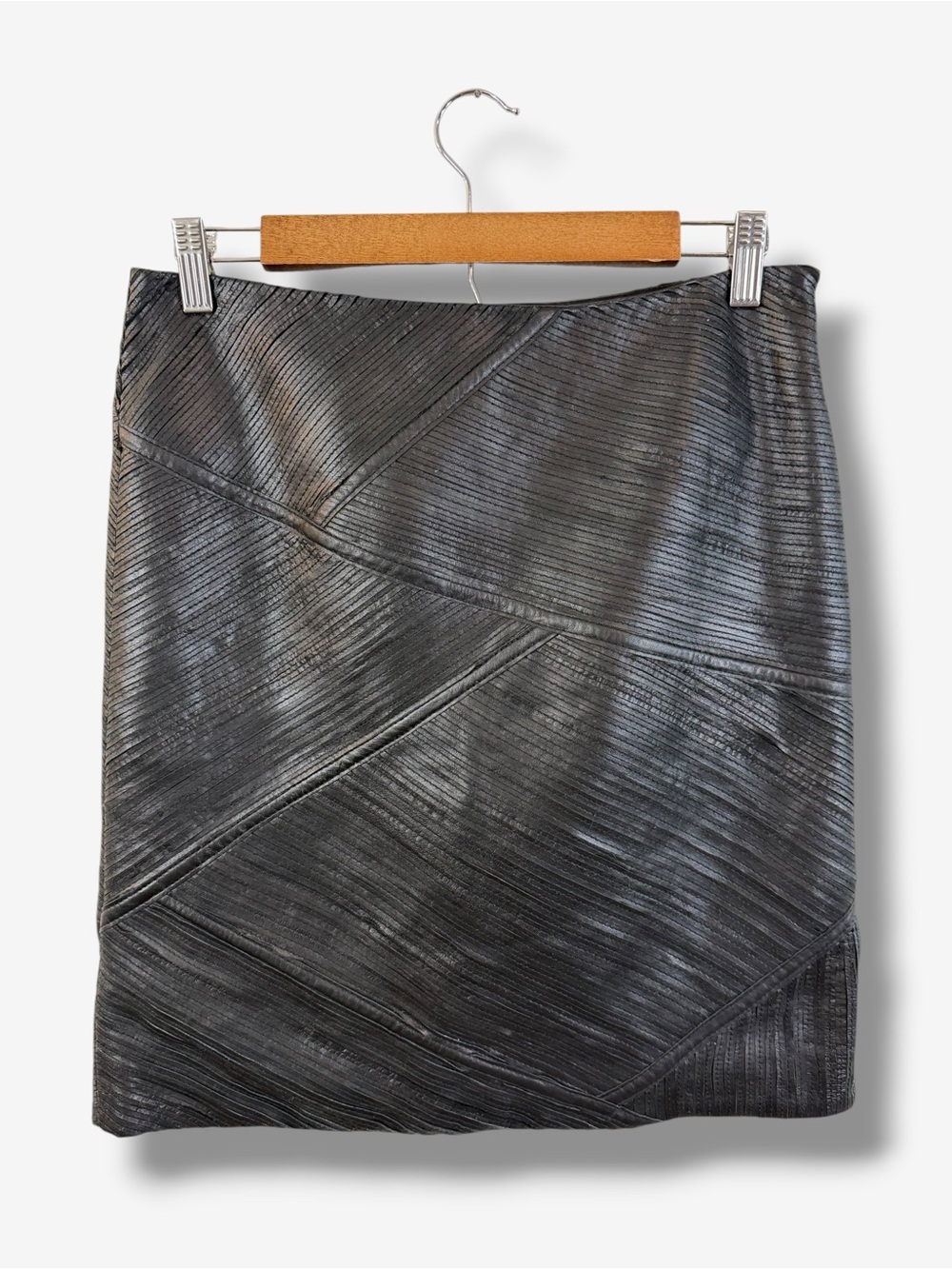 Bagatelle Black Leather Pencil Skirt Size S Pleated Strips Classic Contemporary